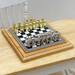 Dollhouse Miniature Metal Chess Set and Board