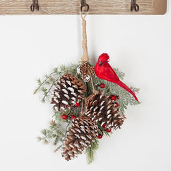 Artificial Pine and Cedar Hanger with Cardinal