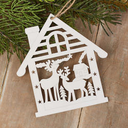 Holiday Deer Wood Cutout House Ornament