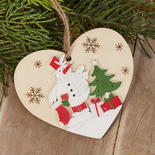 Wood Heart Snowman Holiday Scene Ornament
