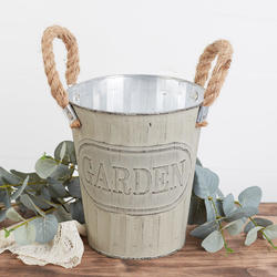 Rustic Garden Tin Planter with Rope Handles