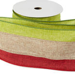 Red, Natural and Apple Green Faux Burlap Wired Ribbon