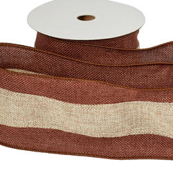 Copper Brown and Natural Stripe Faux Burlap Wired Ribbon