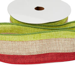 Red Natural and Apple Green Faux Burlap Wired Ribbon