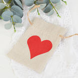 Natural Linen Bag with Heart Print