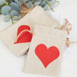 Natural Linen Bags with Heart Print