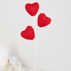 Red Puffy Knit Hearts Spray