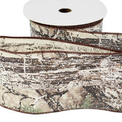 Natural Snowy Tree Pattern Wired Edge Ribbon
