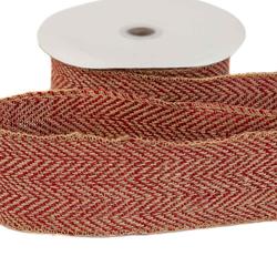 Natural and Red Herringbone Jute Wired Edge Ribbon