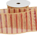 Red Metallic and Jute Mesh Striped Wired Edge Ribbon