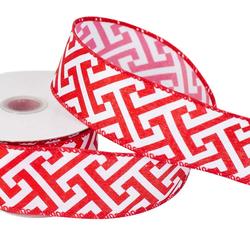 Red and White Cross T Satin Wired Ribbon
