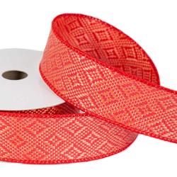 Red Jacquard Nylon Water Resistant Wired Edge Ribbon