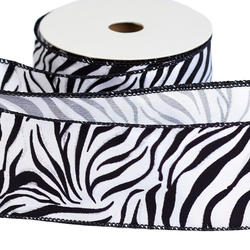 Black and White Zebra Print Satin Wired Ribbon