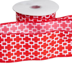 Red and White Chain Link Square Satin Wired Ribbon