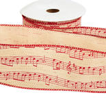 Red Musical Notes Printed Wired Edge Ribbon