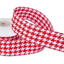 Red and White Houndstooth Wired Edge Ribbon