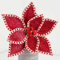 Frosted Artificial Poinsettia Pick with Bells