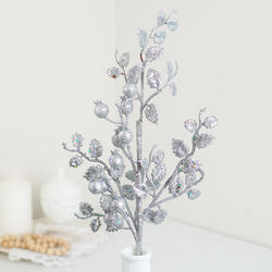 Silver Glittered Holly and Berry Pick