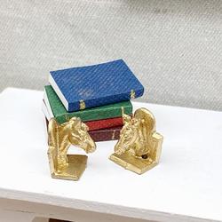 Dollhouse Miniature Horse Bookends with Books