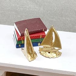 Dollhouse Miniature Sailboat Bookends with Books
