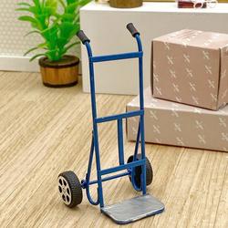 Dollhouse Miniature Blue Two Wheeled Dolly Cart