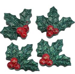 Glittered Holly Leaves