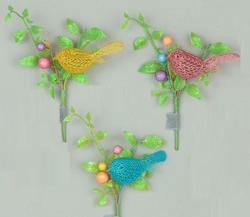 Glittered Bird with Berries Pick