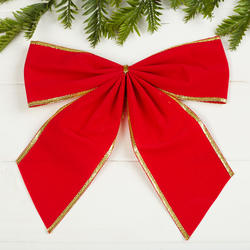 Pre-Tied Red and Gold Velveteen Christmas Bow