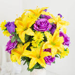 Large Memorial Yellow and Purple Artificial Rose Lily Bush