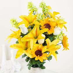 Large Memorial Yellow Artificial Rose Sunflower Lily Bush