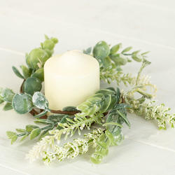 Artificial Succulent and White Floral Candle Ring