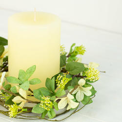 Green Artificial Flower and Leaf Candle Ring