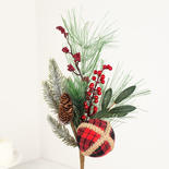 Artificial Snowy Pine Spray with Buffalo Check Accent