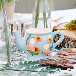 Sunflower and Bird Ceramic Teapot Candle Holder