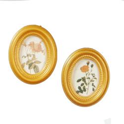 Dollhouse Miniature Set of Gold Oval Framed Flower Prints