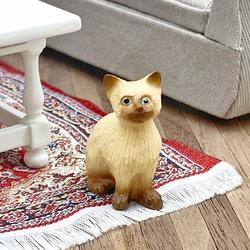 Dollhouse Miniature Siamese Cat Sitting Looking Up