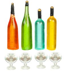 Miniature Wine Bottles and Glass Set -