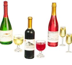 Miniature Wine Bottles and Glasses