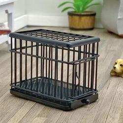Dollhouse Miniature Black Dog Cage