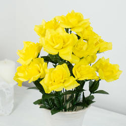 Yellow Artificial Open Rose Bush