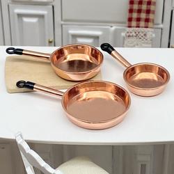 Dollhouse Miniature Copper Frying Pans Set