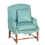 Dollhouse Miniature Jacobean Armchair in Blue, Matching Pillow