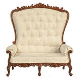 Dollhouse Miniature High Back Baroque Settee in White and Walnut