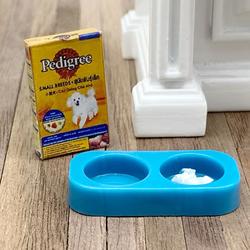 Dollhouse Miniature Dog Water and Food Bowl with Food Box