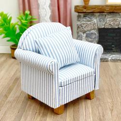 Dollhouse Miniature Blue Stripe Chair with Pillow