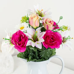 Cream and Beauty Pink Artificial Rose and Lotus Bush