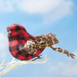 Plaid Winter Mushroom Bird with Clip