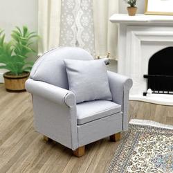 Dollhouse Miniature Gray Chair with Pillow