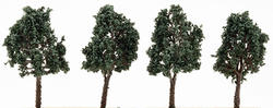 Miniature Faux Dark Green Oak Tree with Textured Trunk, 4pcs