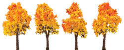 Dollhouse Miniature Red Orange Autumn Trees with Textured Trunks